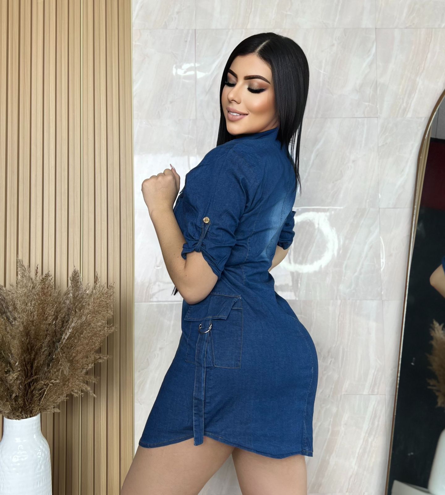 Vestido en Jean Mujer – Estilo Cargo con Bolsillos Laterales