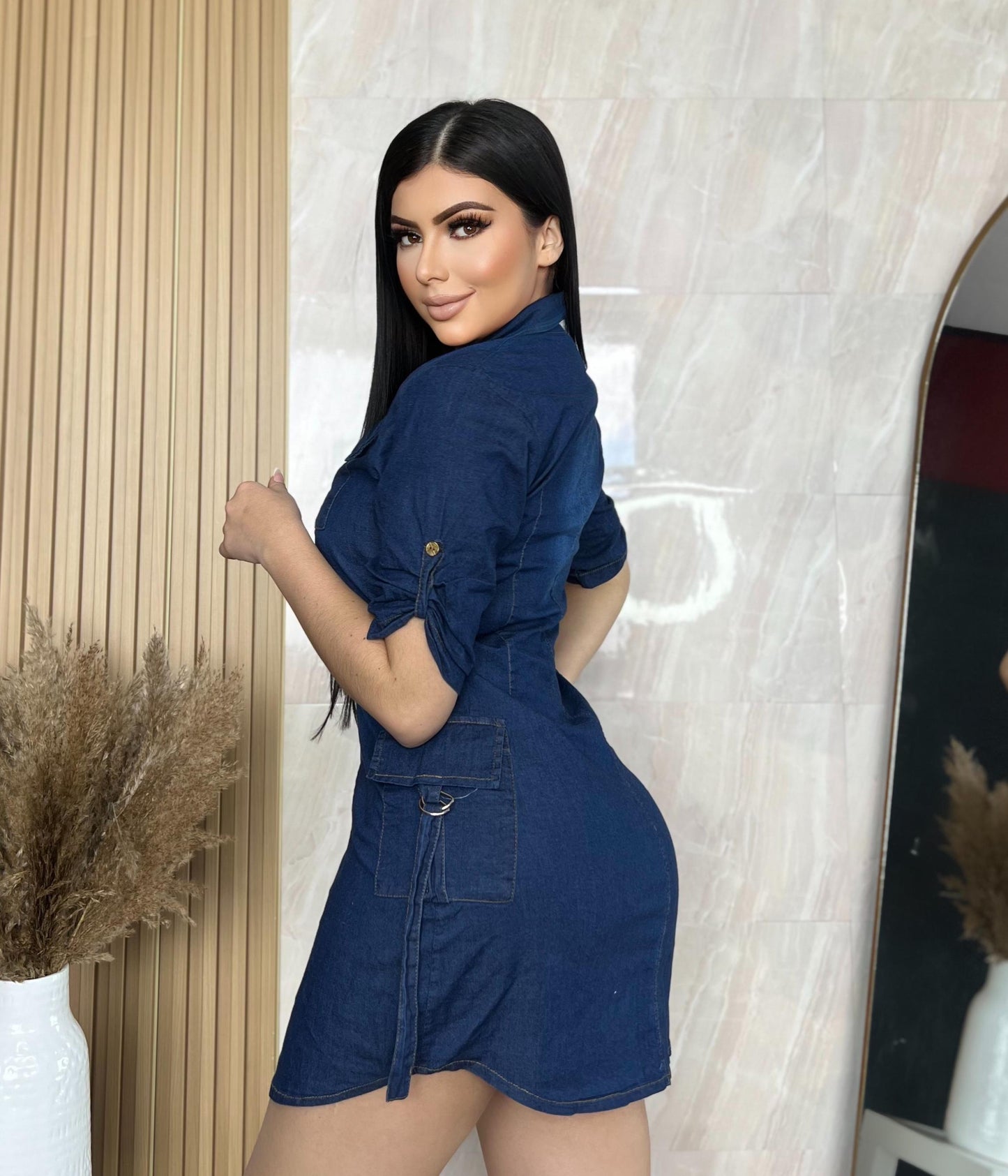 Vestido en Jean Mujer – Estilo Cargo con Bolsillos Laterales