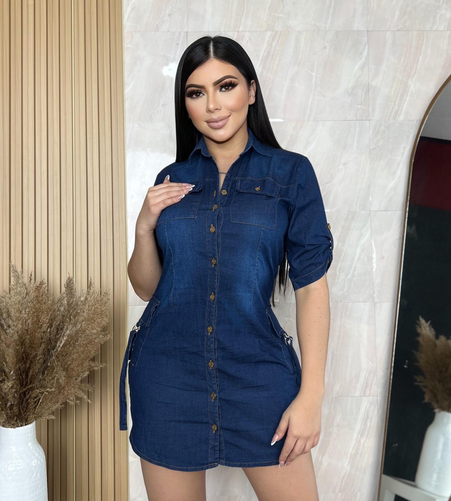 Vestido en Jean Mujer – Estilo Cargo con Bolsillos Laterales